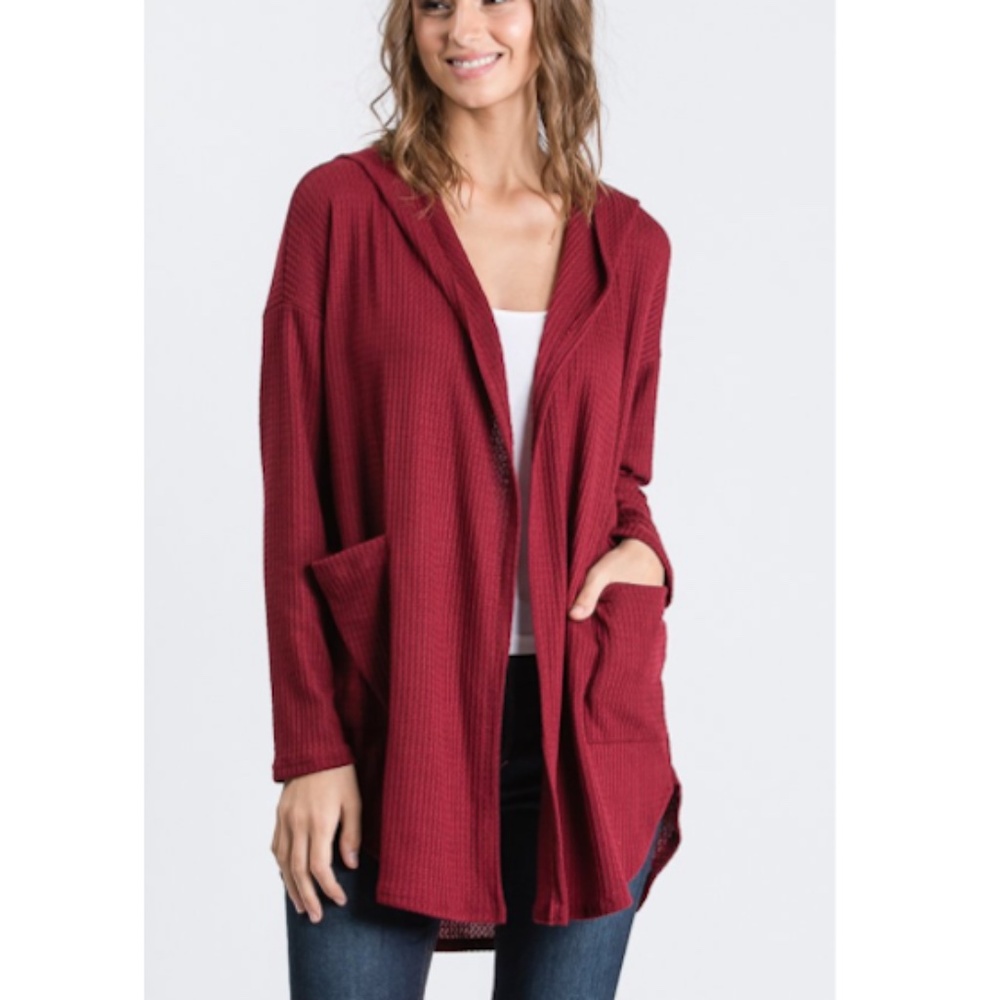 HEIMISH USA Burgundy Open-Front Hooded Cardigan